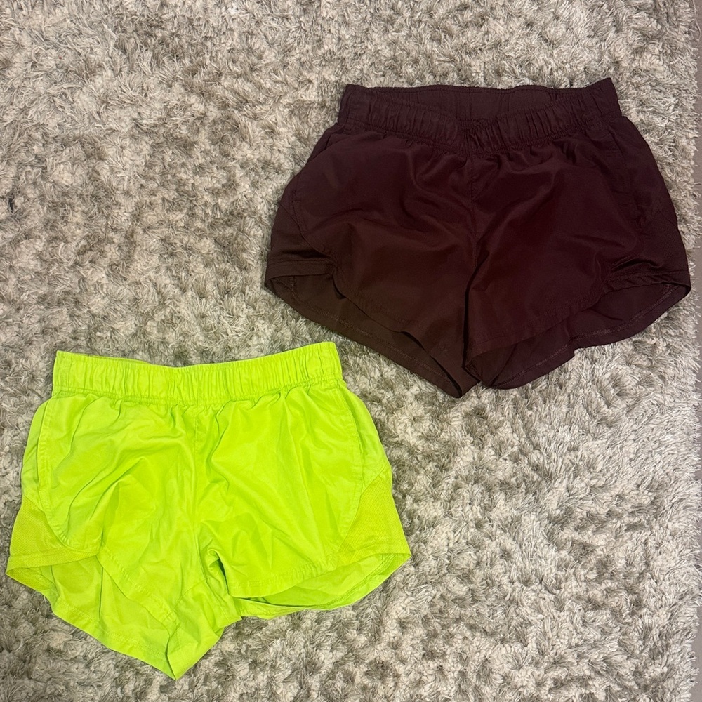 Neon Yellow & Dark Burgundy Athletic Shorts Duo